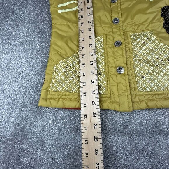 True Religion Puffer Vest Womens Small Yellow Patchwork Y2K Corduroy - Picture 3 of 8